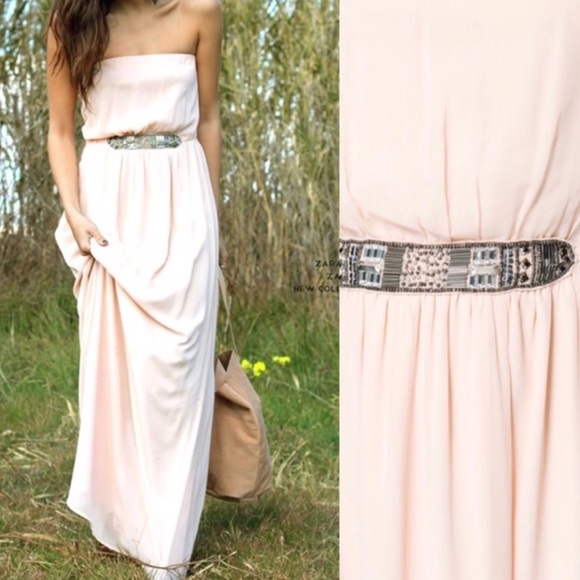 Zara Dresses & Skirts - Zara Trafaluc Pink Embellished Maxi Dress NWT